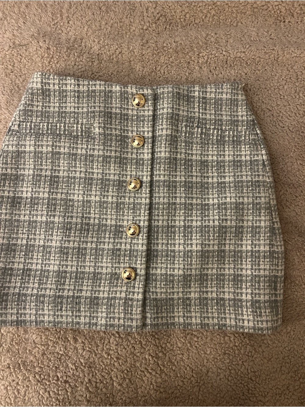 Dynamite Gray Tweed Mini Skirt with Gold Buttons
